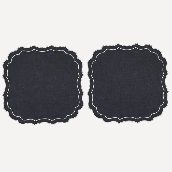 Paire de sets de table Stella en lin italien ciré, bleu marine