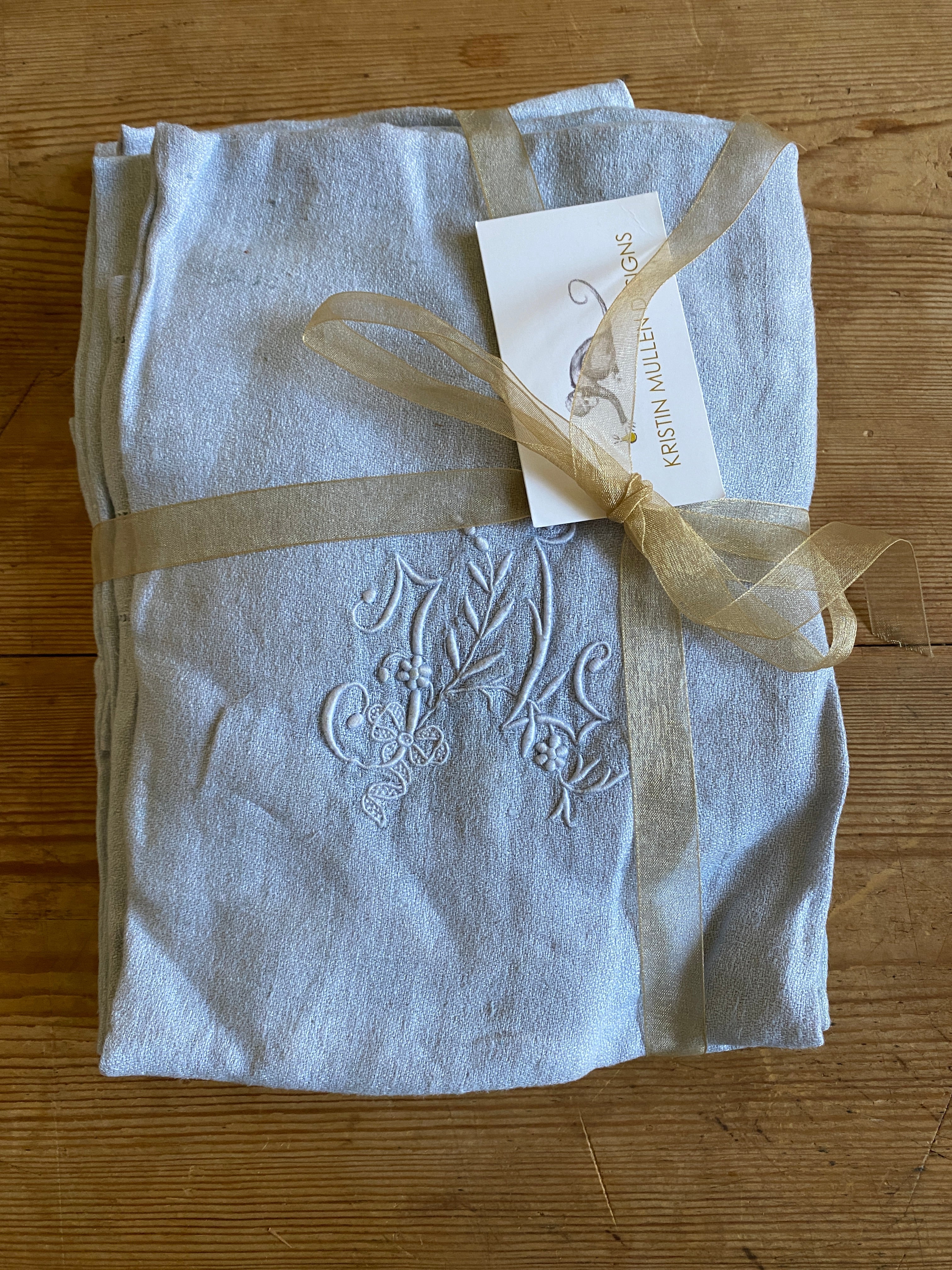 Ensemble de serviettes monogrammées vintage teintes à la main