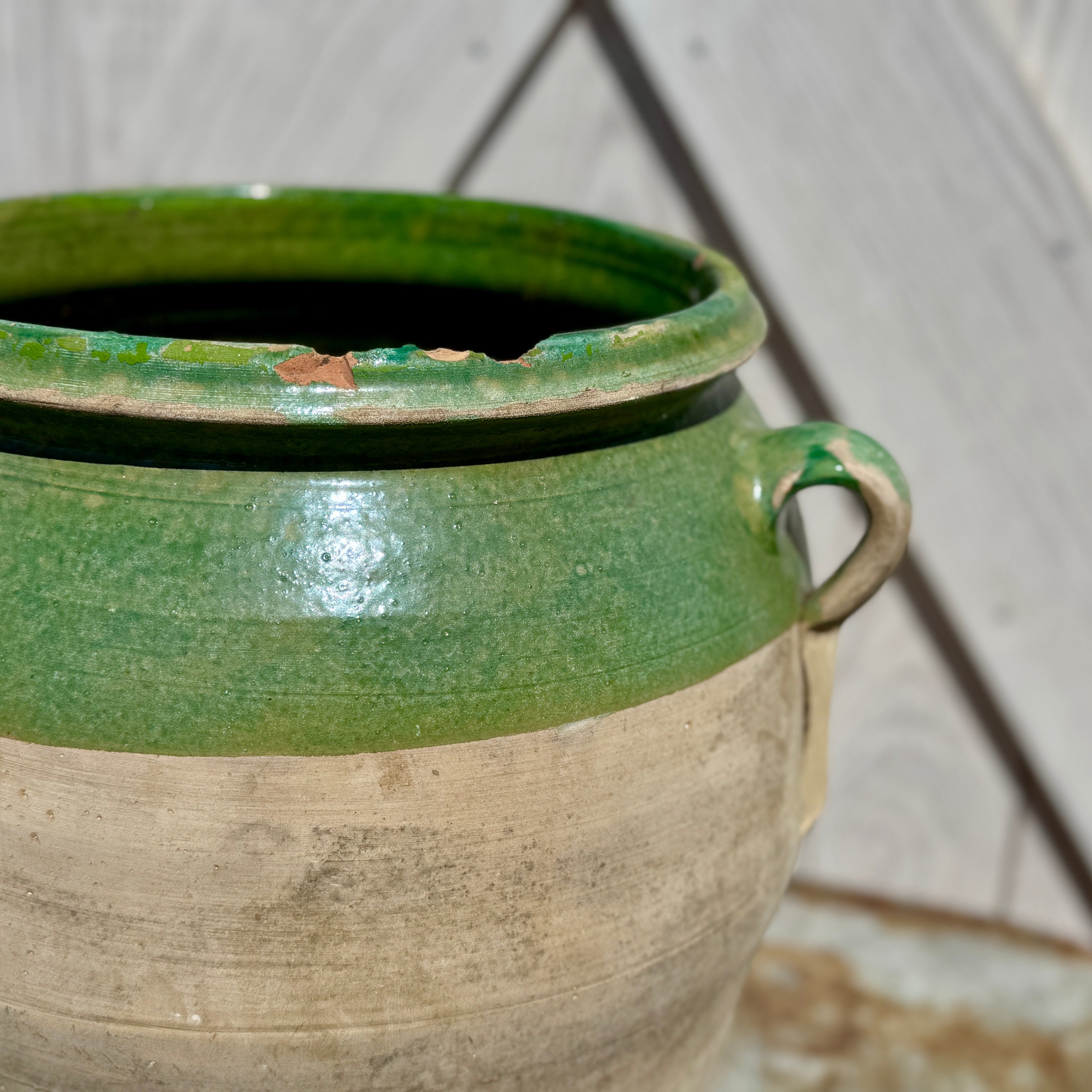 Huile d'olive espagnole vintage avec glaçure verte éclatante