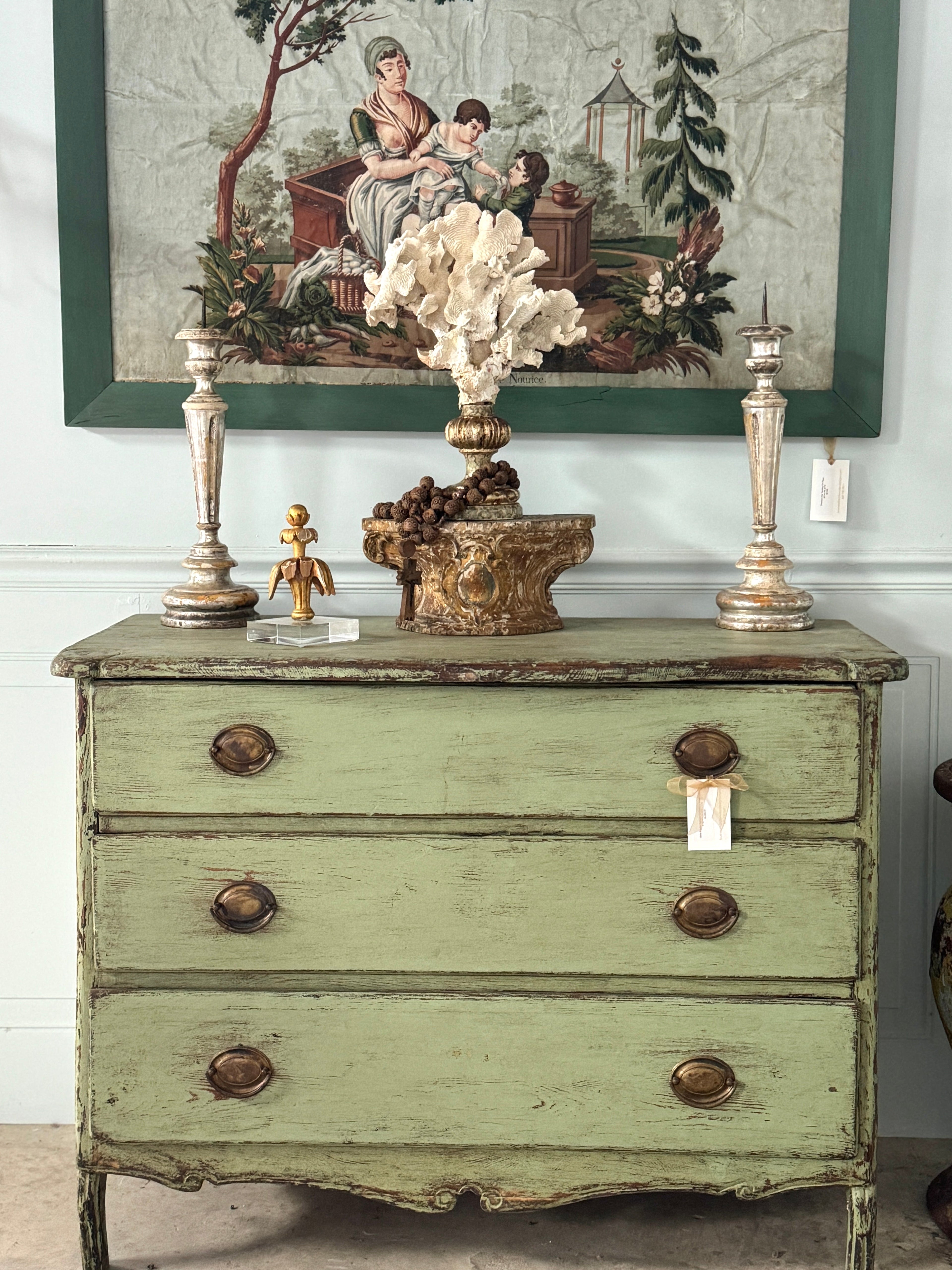 Commode baroque suédoise des années 1880 en vert verdoyant