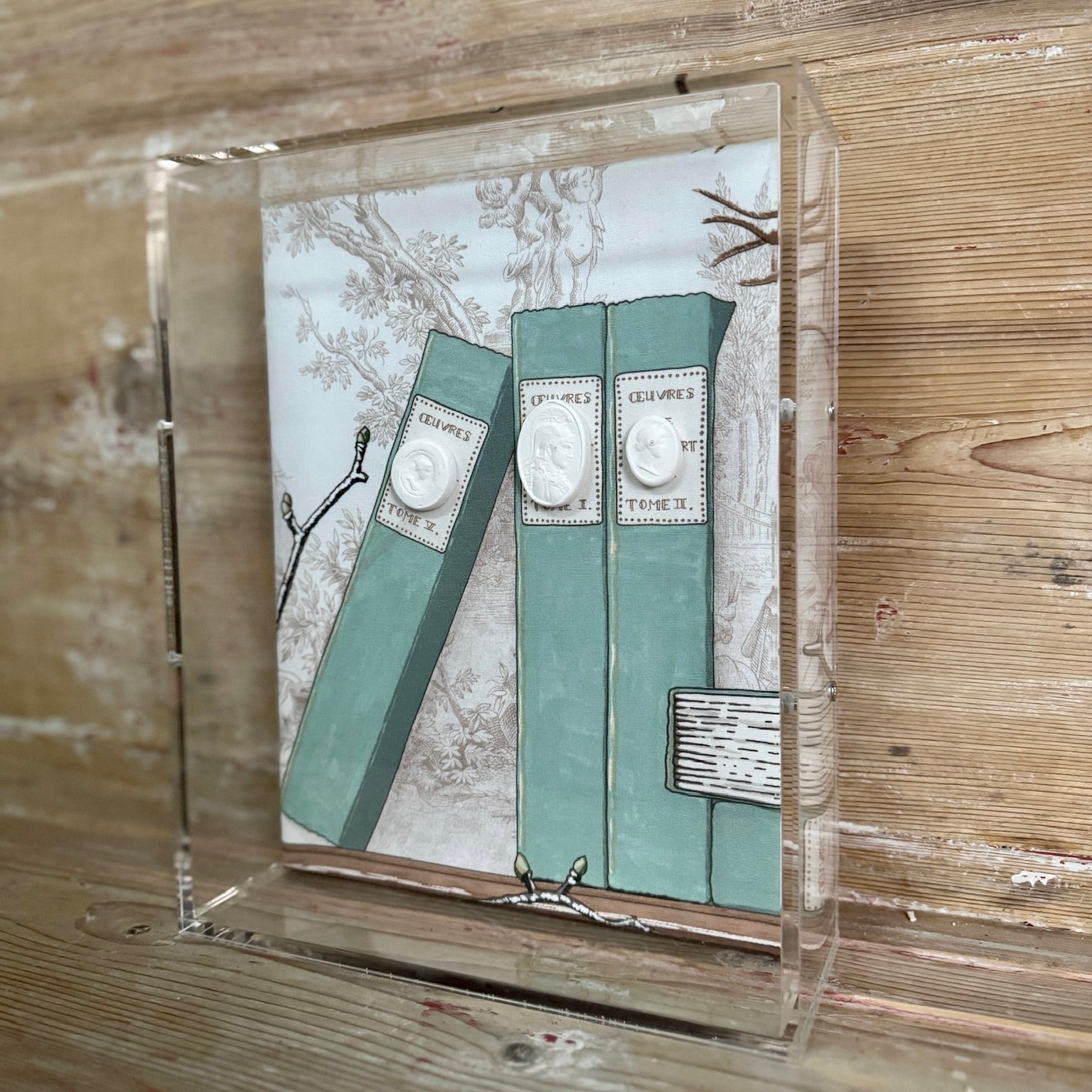 Boîte-ombre encadrée en taille-douce sur tissu Manuel Canovas