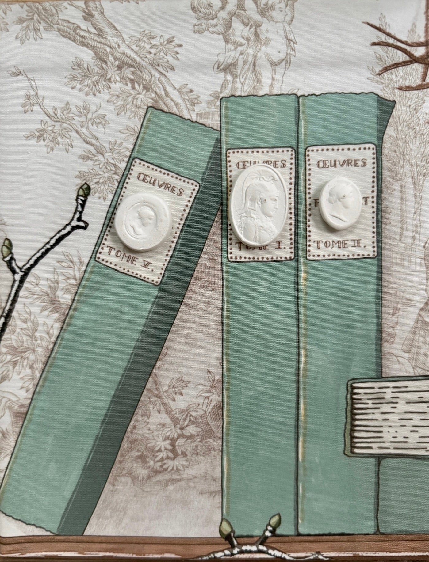 Boîte-ombre encadrée en taille-douce sur tissu Manuel Canovas