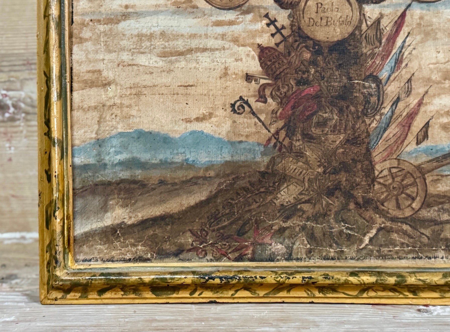 Paire d'arbres généalogiques peints à la main avec armoiries du XVIIIe siècle