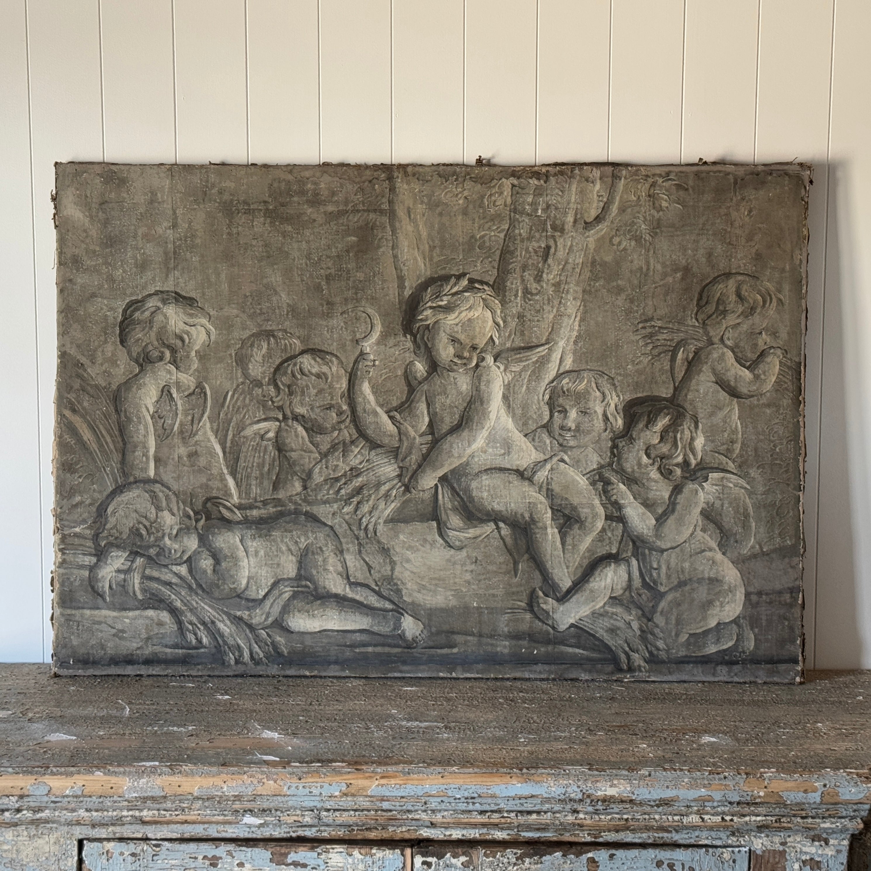 Paire de grisailles peintes des Quatre Saisons d'époque Louis XVI