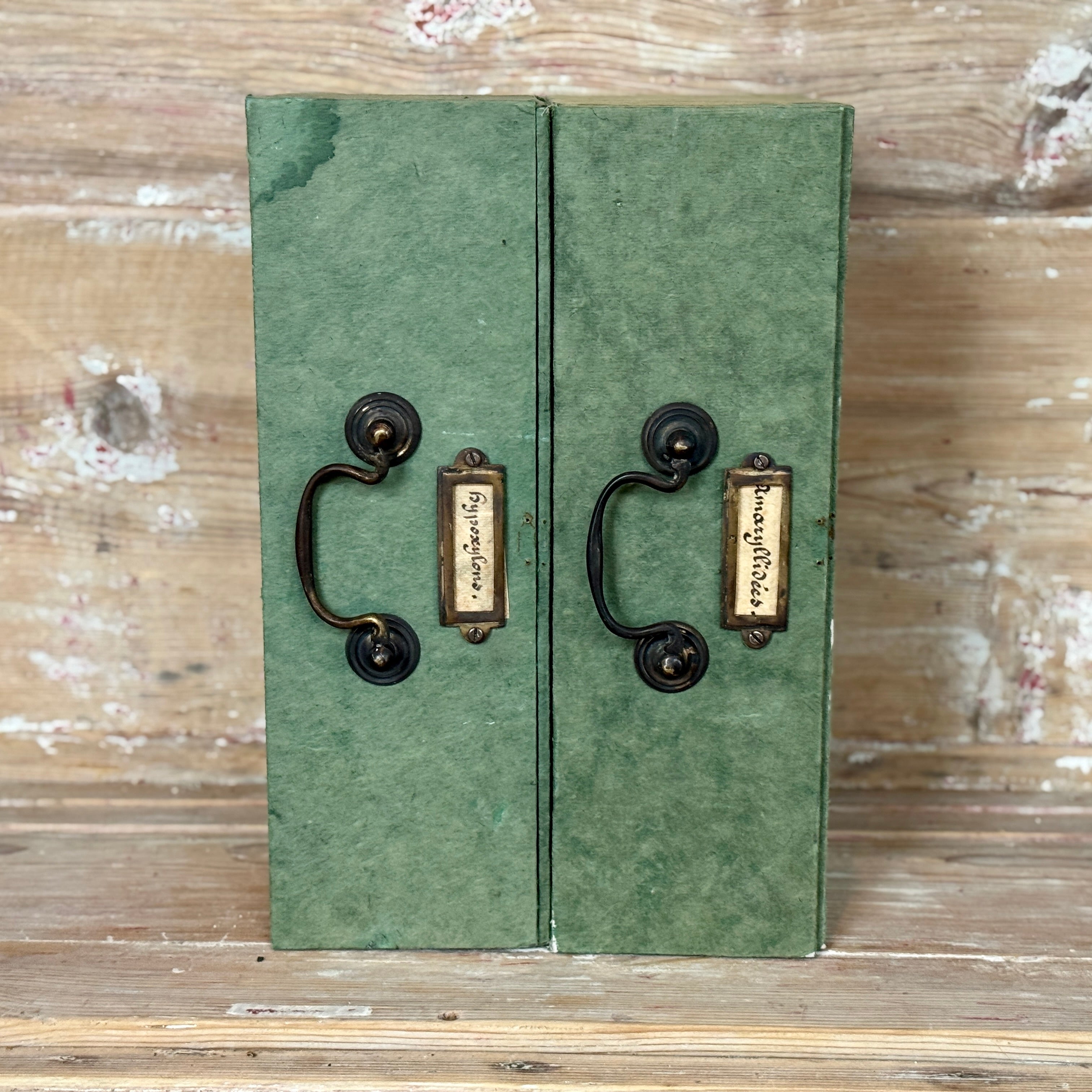 Boîte à documents verte vintage française avec poignée en laiton