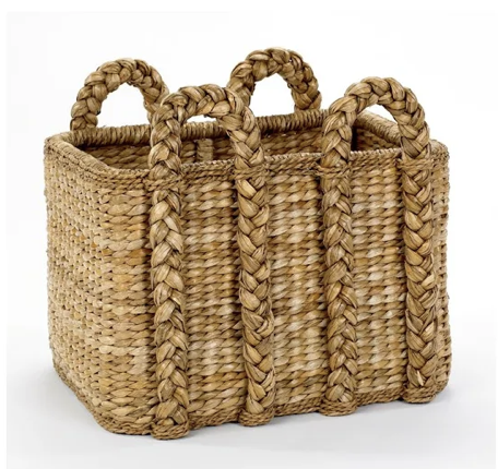 Grand panier rectangulaire en jonc