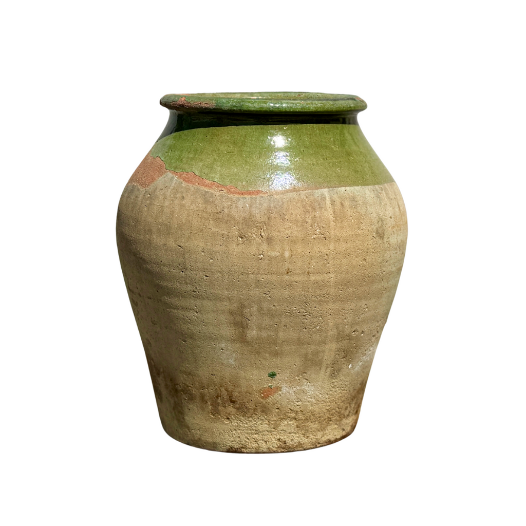 Pot Biot espagnol vintage avec glaçure vert olive
