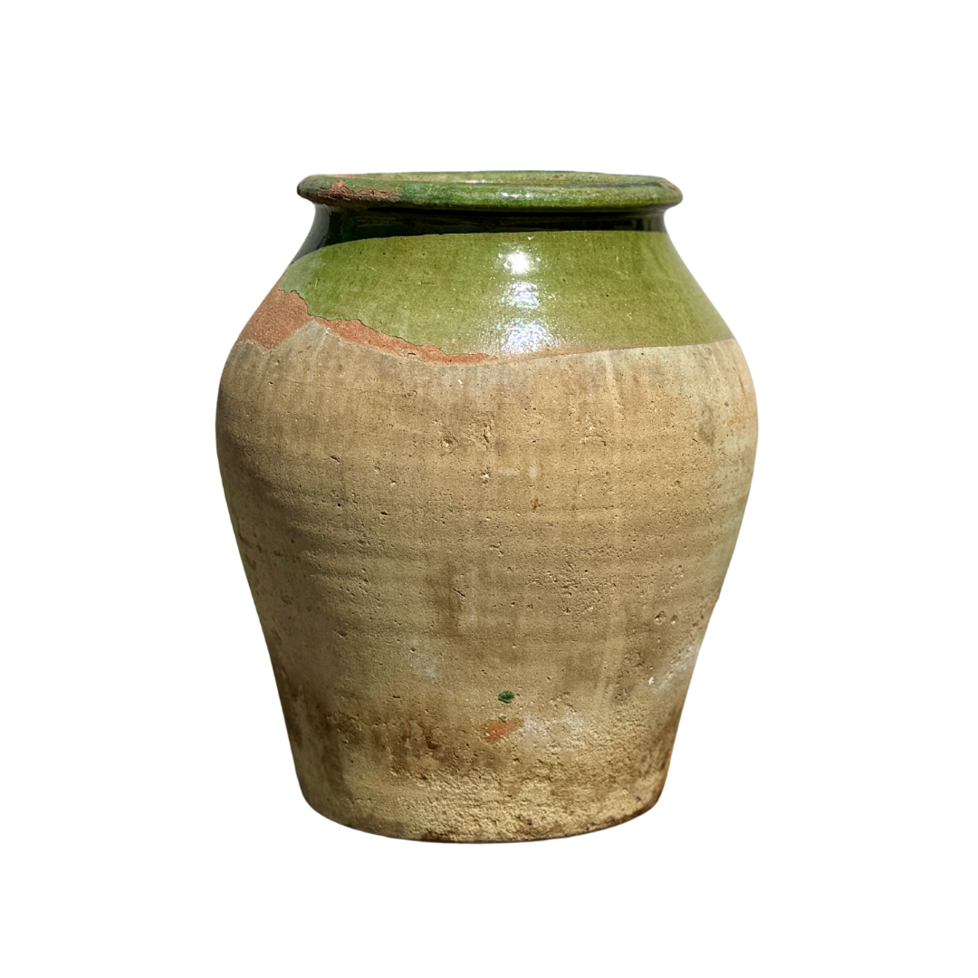 Pot Biot espagnol vintage avec glaçure vert olive