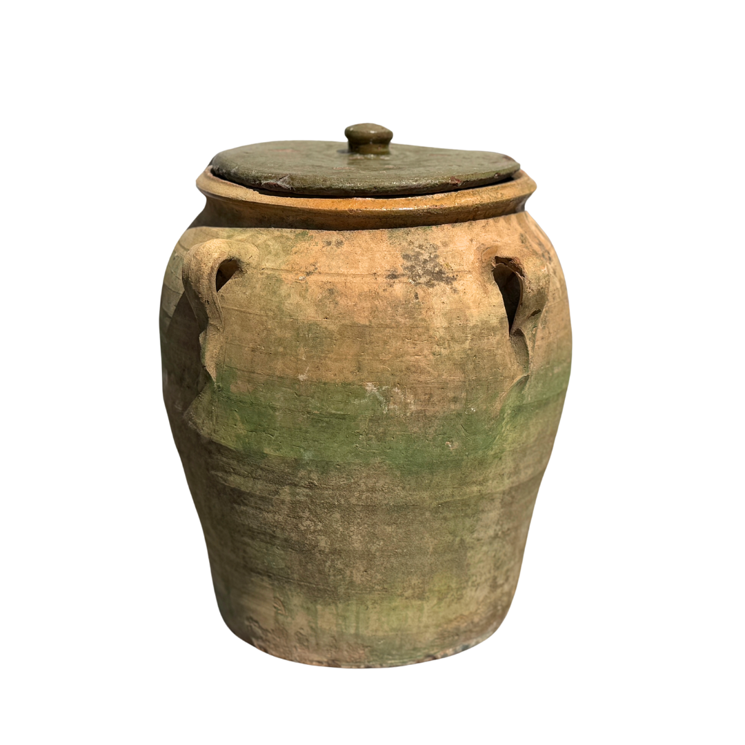 Pot à huile d'olive espagnol vintage avec couvercle