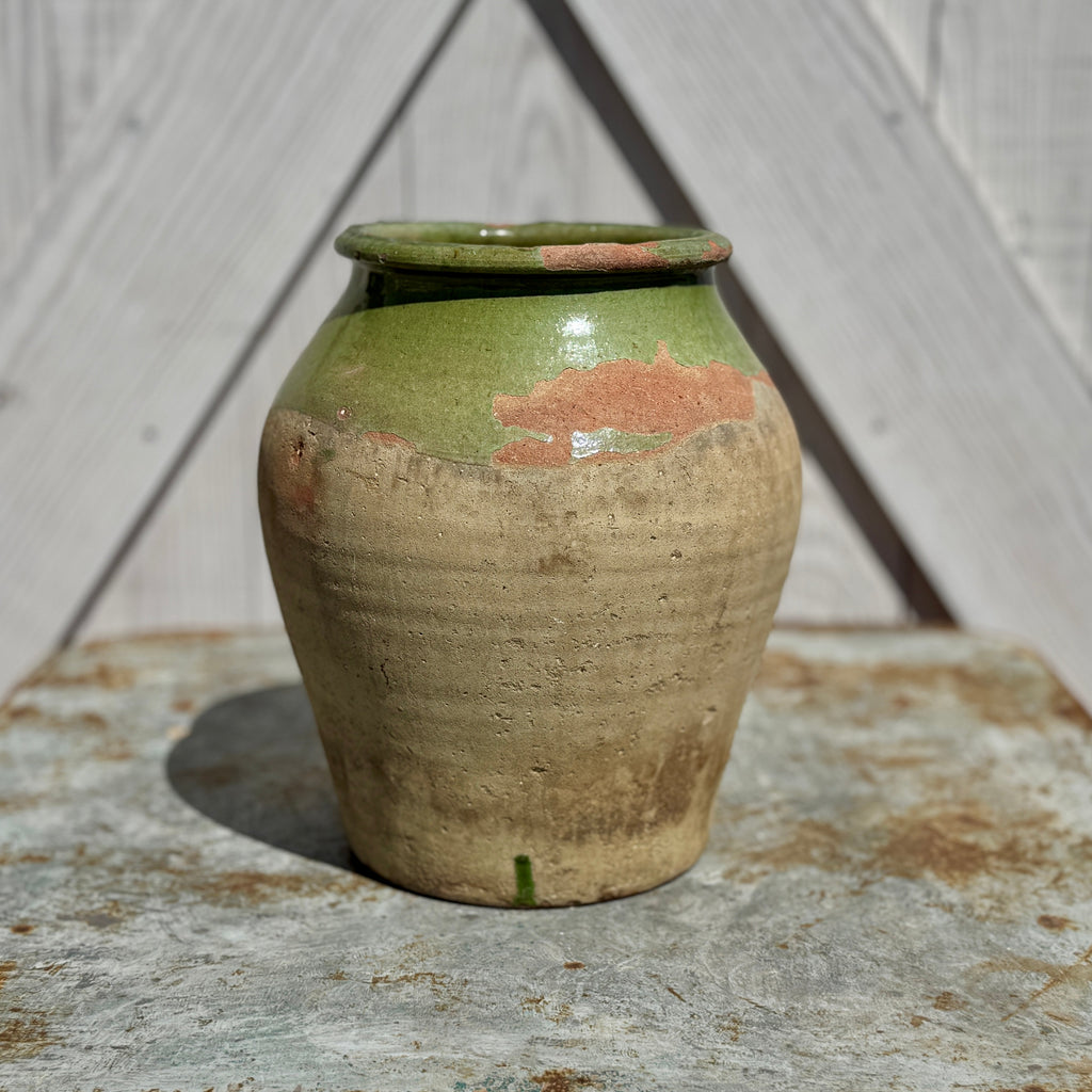 Pot Biot espagnol vintage avec glaçure vert olive