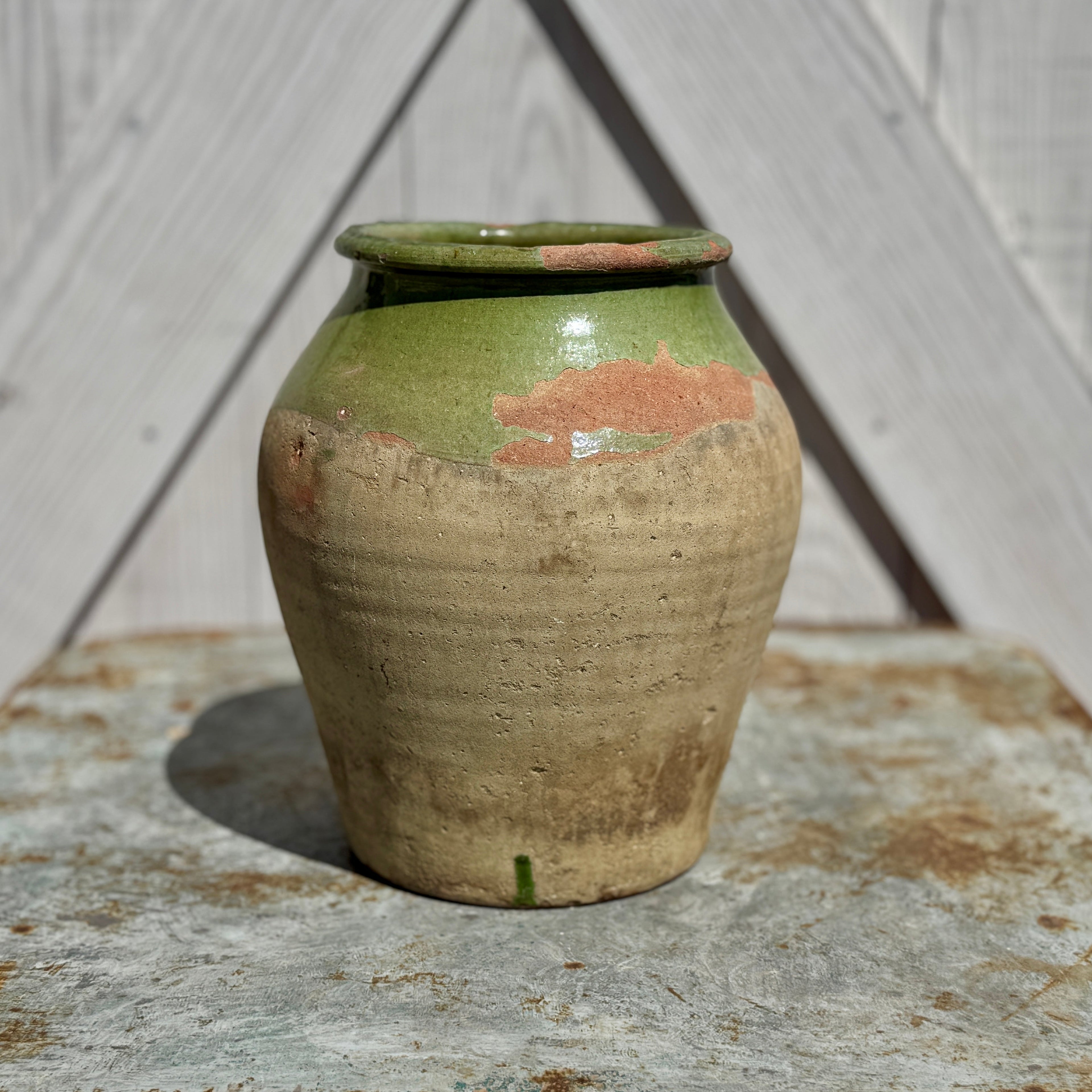 Pot Biot espagnol vintage avec glaçure vert olive