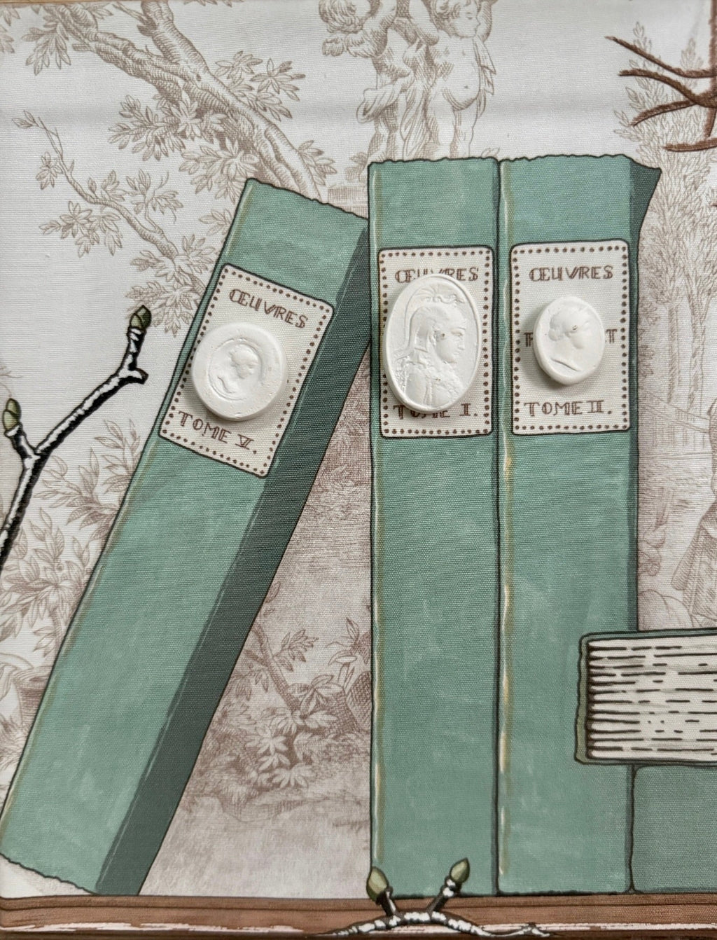 Boîte-ombre encadrée en taille-douce sur tissu Manuel Canovas
