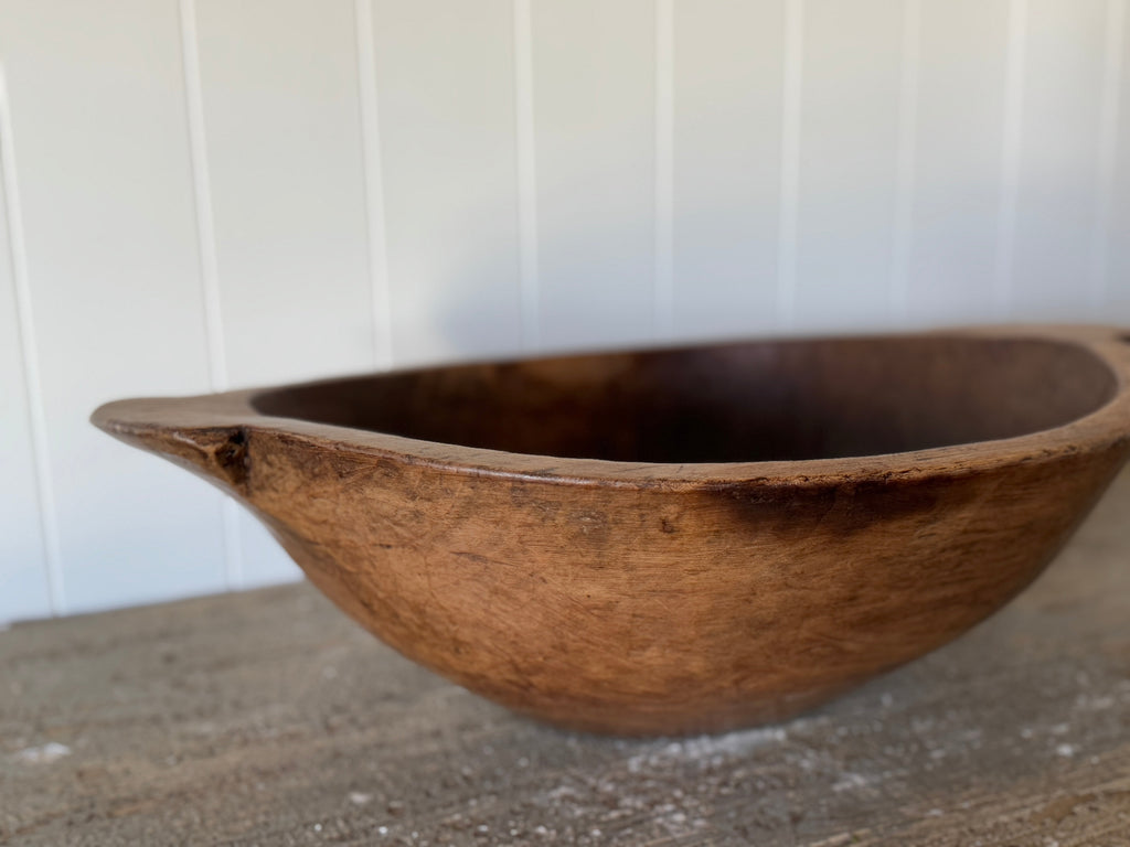 Bol à pâte en bois français antique avec poignées