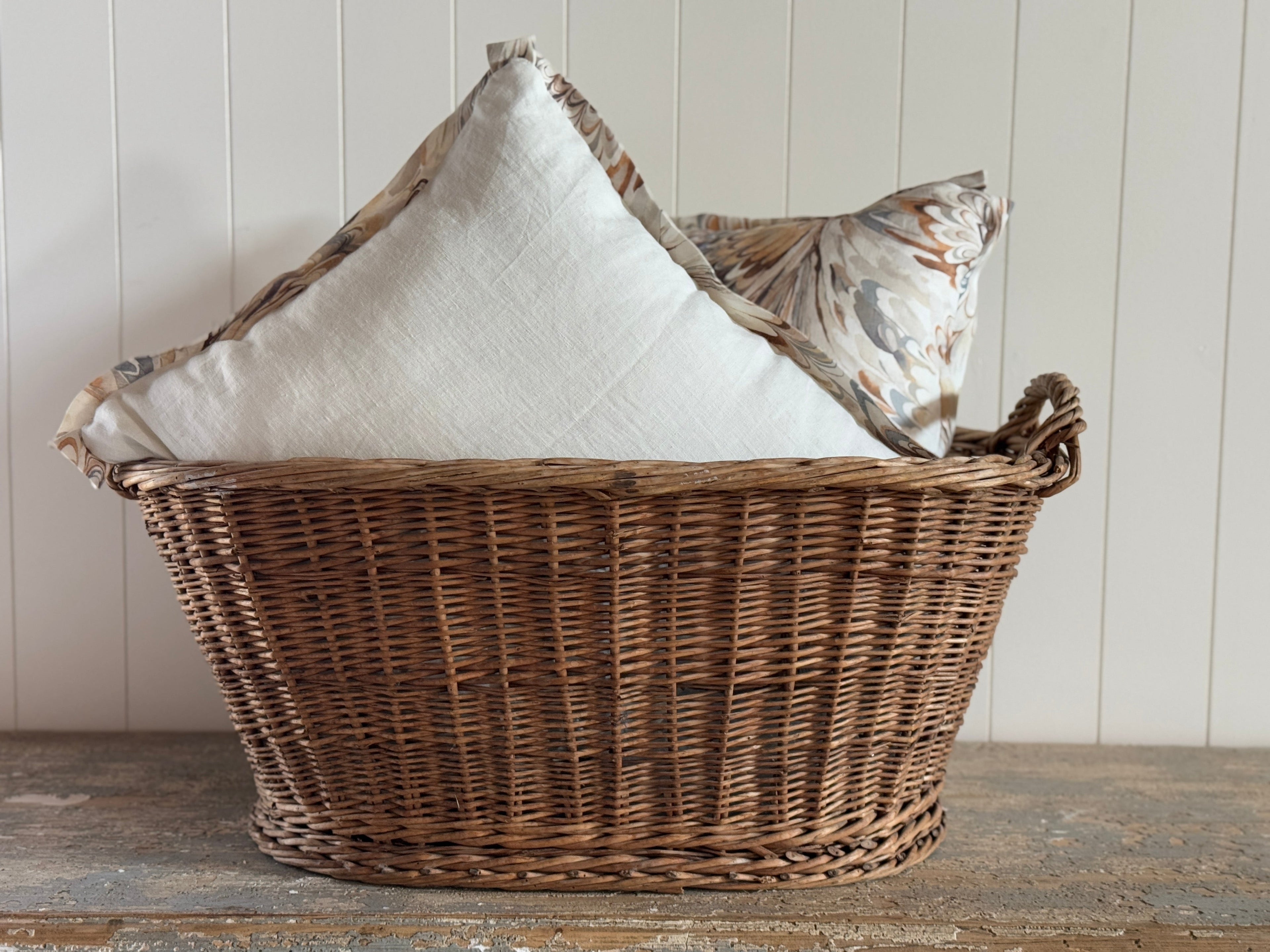 Housse de coussin en lin avec bordure marbrée