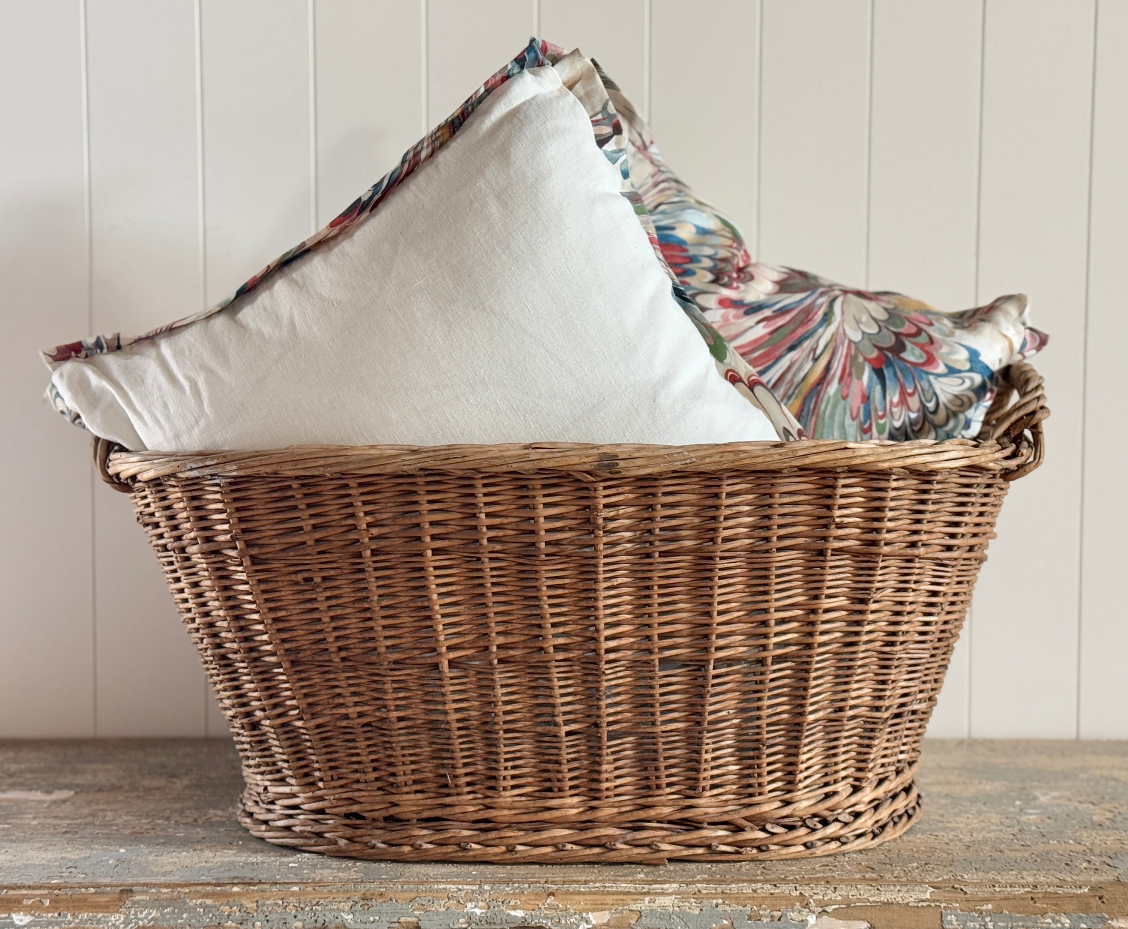 Housse de coussin en lin avec bordure marbrée